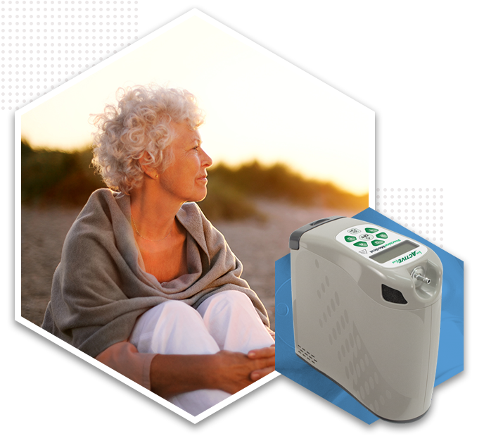 photo of an elderly woman and a product