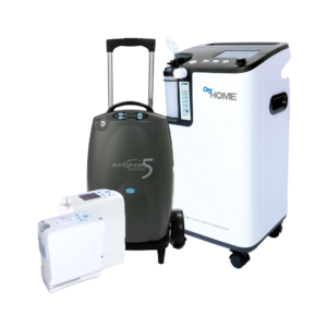 Photo of portable and stationary oxygen concentrators.